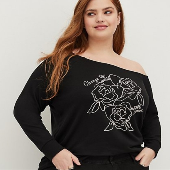 torrid Tops - TORRID NWT -Off the shoulderlong sleeve floral rose positive message size 1 - XL